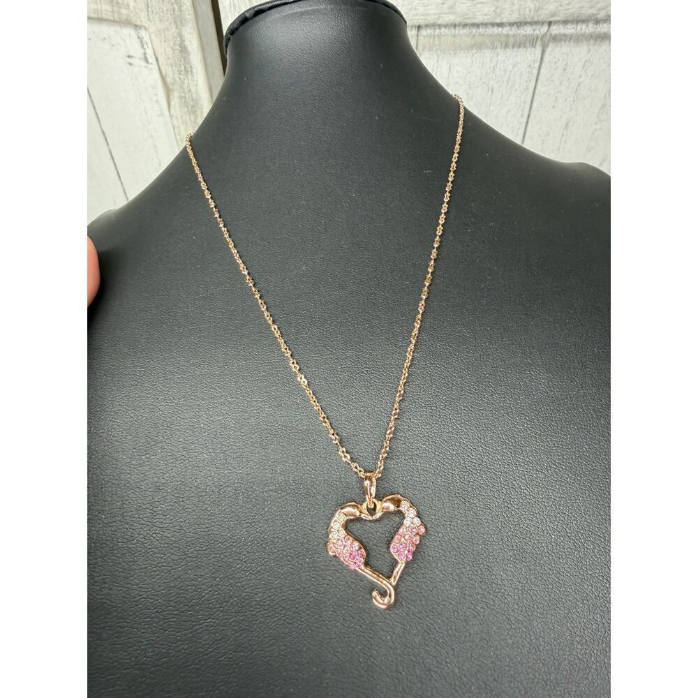 Sea Horse Necklace Double Seahorse Heart Charm Pendant Pink Rose Gold 18K GF